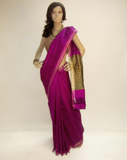BGP-3609 - Pink & Black Pure Tussar Silk Saree