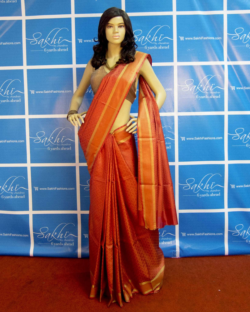 BGP-3629 - Orange & Multi Pure Tussar Silk Saree