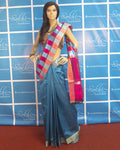 BGP-3665 - Blue & Pink Pure Dupion Silk Saree