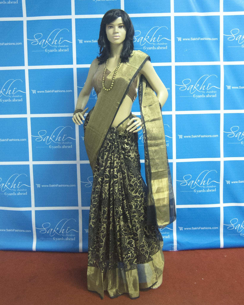BGP-3803 - Black & Beige Pure Kota Cotton Saree