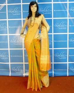 BGP-3885 - Orange & Green Pure Kota Cotton Saree