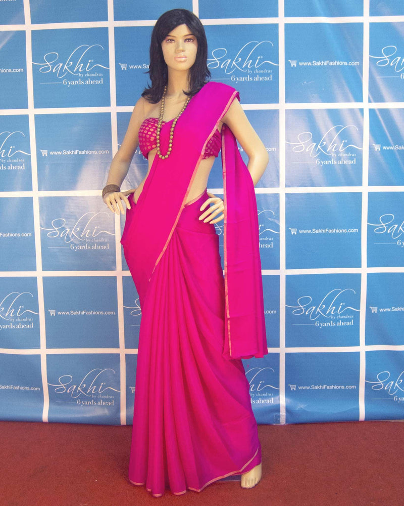 BGP-421 - Pink & Gold Pure Crepe Silk Saree