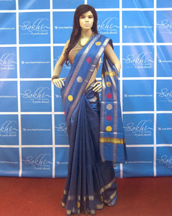BGP-537 - Blue & Multi Pure Tussar Silk Saree