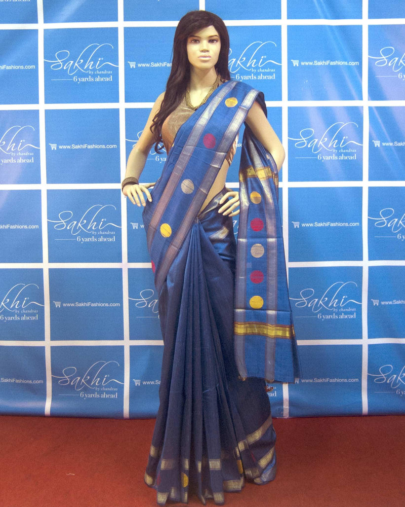 BGP-537 - Blue & Multi Pure Tussar Silk Saree