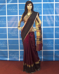 BGP-541 - Maroon & Multi Pure Tussar Silk Saree