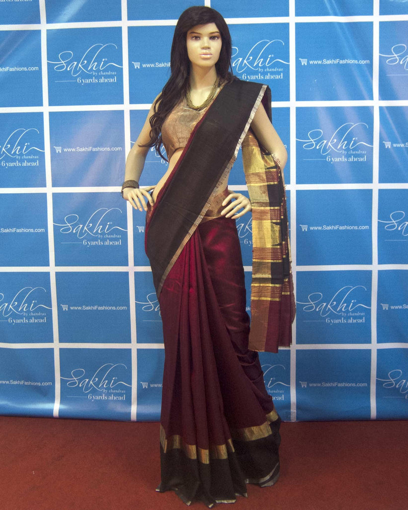 BGP-541 - Maroon & Multi Pure Tussar Silk Saree