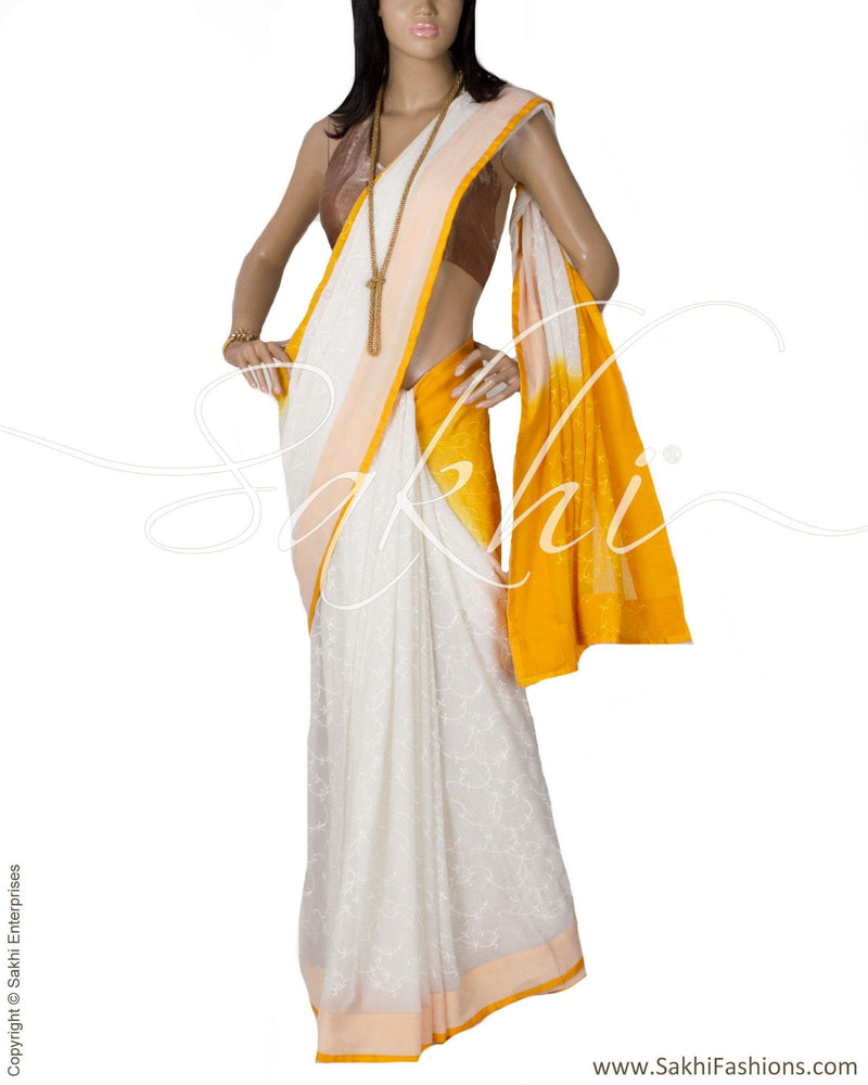 BGP-6780 - White & Yellow Pure Georgette Silk Saree