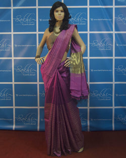 BGP-834 - Pink & Gold Pure Tussar Silk Saree