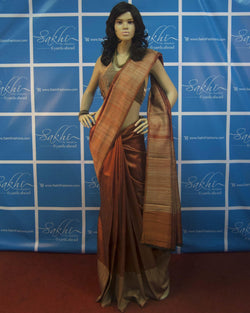BGP-839 - Mustard & Beige Pure Tussar Silk Saree