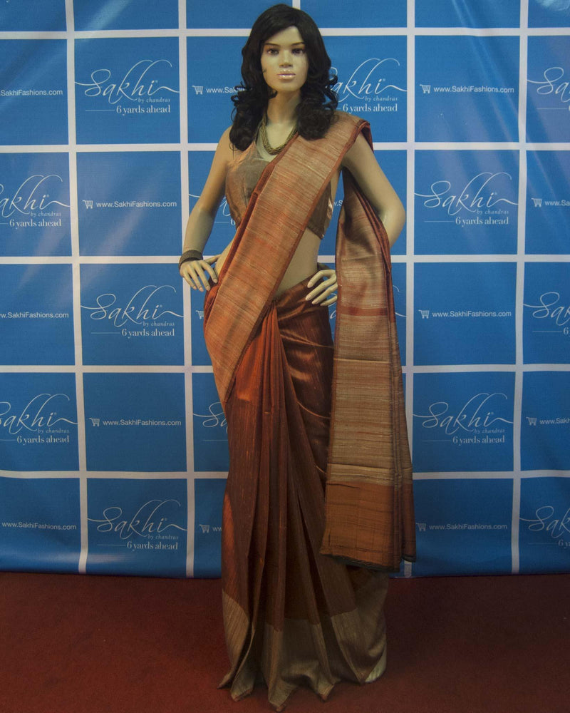 BGP-839 - Mustard & Beige Pure Tussar Silk Saree