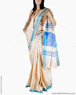 BGQ-12783 - Beige & Blue Pure Tissue Kota Saree