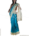 BGQ-12822 - Blue Pure Tussar Silk Saree