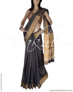 BGQ-12832 - Black & Gold Pure Tussar Silk Saree