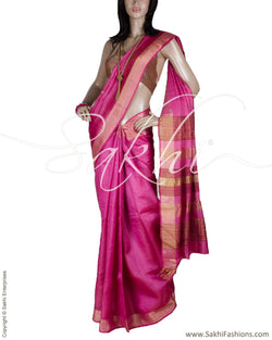 BGQ-12847 - Pink & Gold Pure Tussar Silk Saree