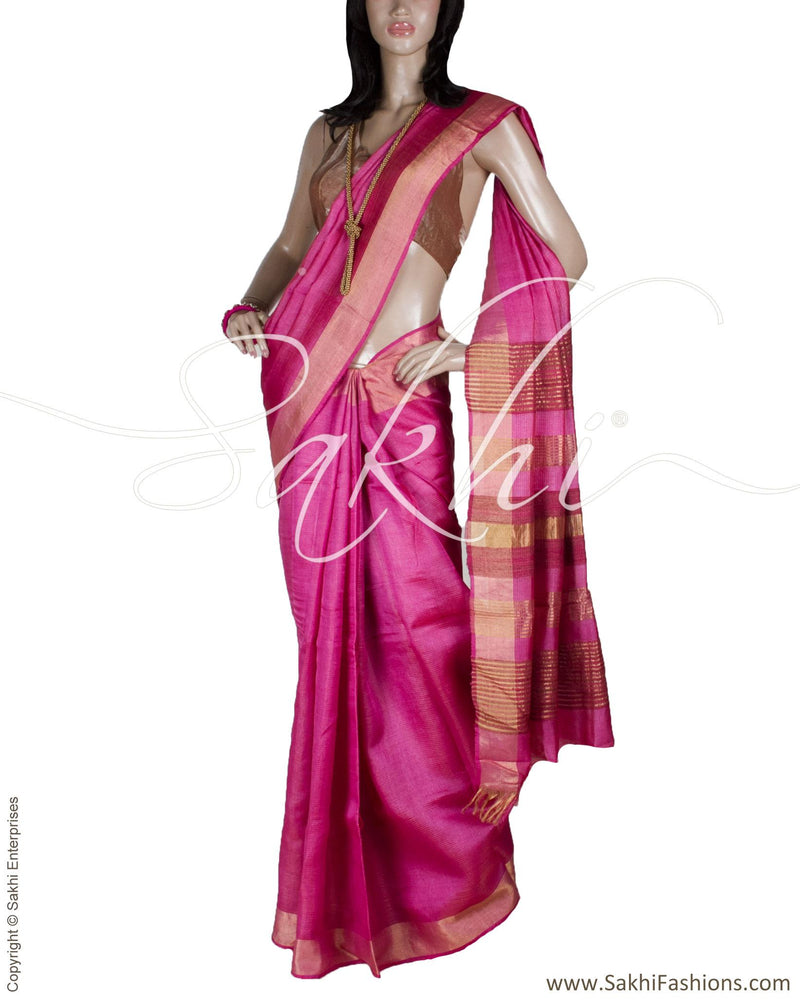 BGQ-12847 - Pink & Gold Pure Tussar Silk Saree