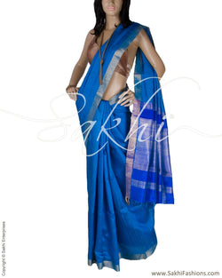 BGQ-12852 - Blue & Gold Pure Tussar Silk Saree