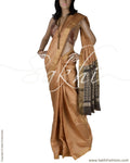 BGQ-12859 - Beige & Black Raw Silk Saree