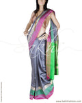 BGQ-12873 - Grey & Multi Raw Silk Saree