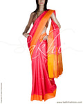 BGQ-12881 - Peach & Yellow Raw Silk Saree