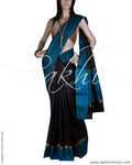 BGQ-12887 - Black & Blue Raw Silk Saree