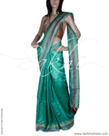 BGQ-12897 - Green Raw Silk Saree
