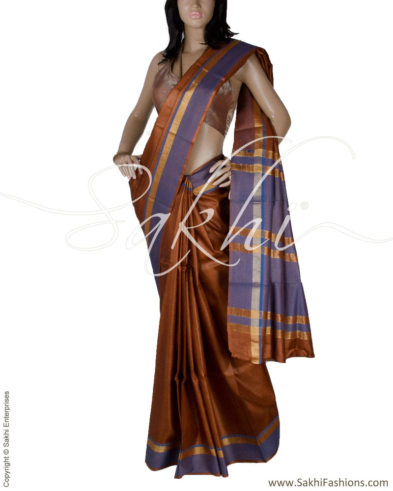 BGQ-12903 - Brown Pure Tussar Silk Saree