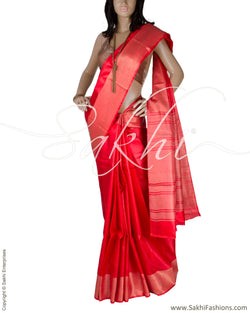 BGQ-12906 - Red Pure Tussar Silk Saree