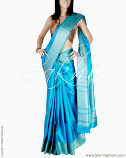 BGQ-12911 - Blue & Gold Pure Tussar Silk Saree