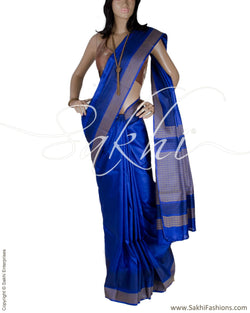 BGQ-12936 - Blue Pure Tussar Silk Saree