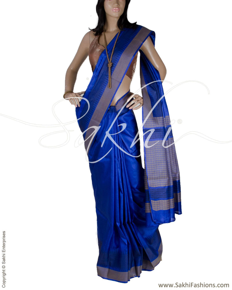 BGQ-12936 - Blue Pure Tussar Silk Saree