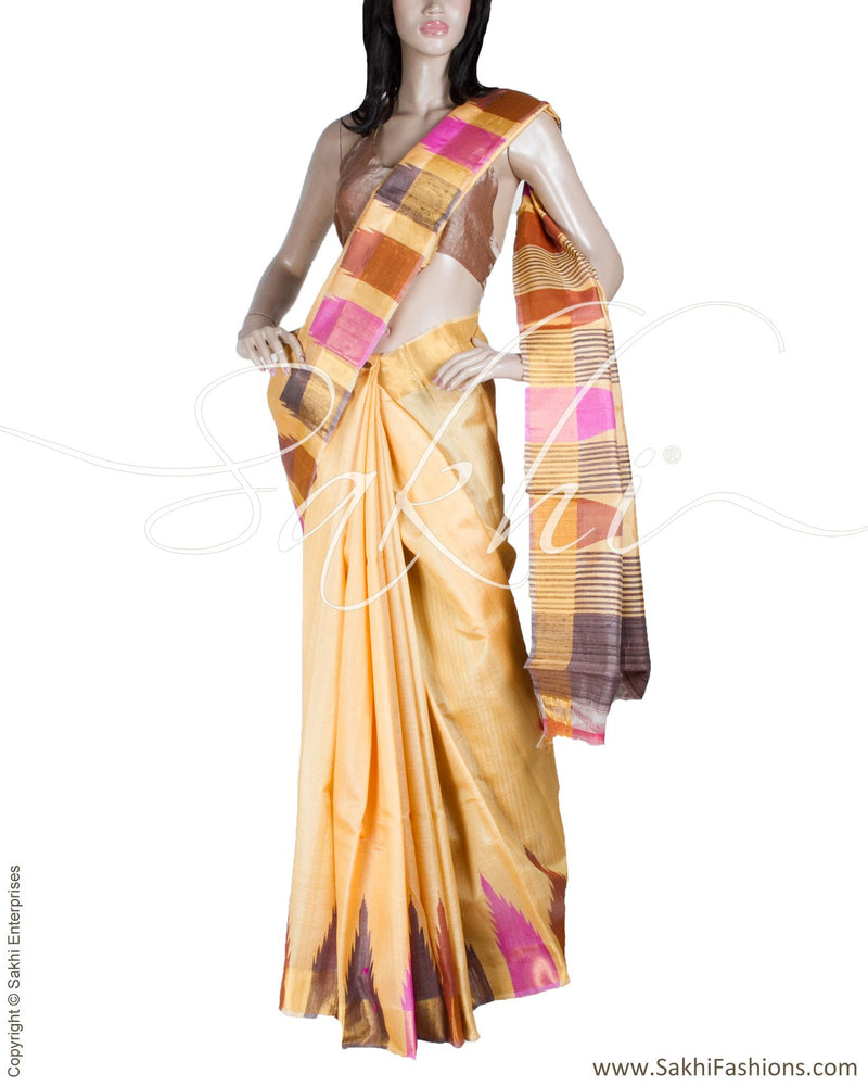 BGQ-12958 - Cream & Multi Pure Matka Silk Saree