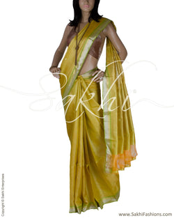 BGQ-12968 - Yellow Pure Tussar Silk Saree