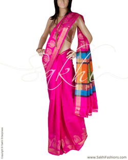 BGQ-12976 - Pink & Multi Pure Tussar Silk Saree