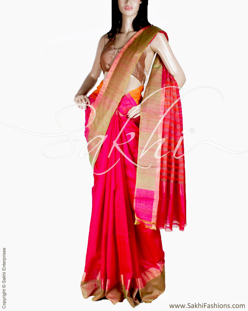 BGQ-12982 - Pink  & Multi Pure Matka Silk Saree