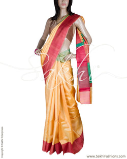 BGQ-12985 - Yellow & Pink Pure Tussar Silk Saree