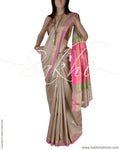 BGQ-13026 - Cream & Red Pure Tussar Silk Saree