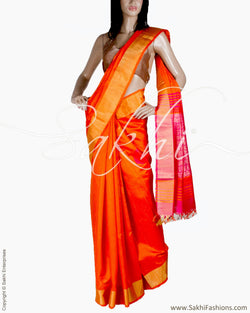 BGQ-13041 - Orange  & Gold Raw Silk Saree
