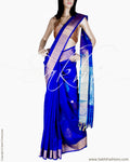 BGQ-13042 - Blue & Gold Raw Silk Saree