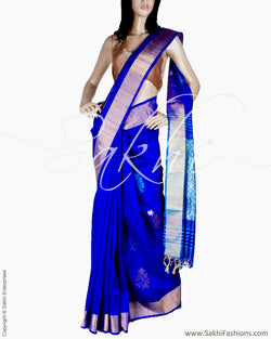 BGQ-13042 - Blue & Gold Raw Silk Saree