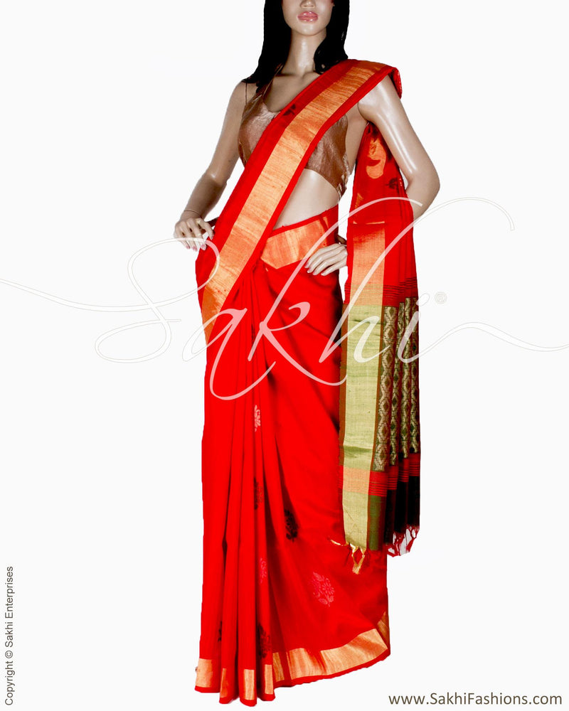 BGQ-13047 - Red & Gold Raw Silk Saree