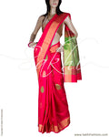 BGQ-13054 - Pink & Green Raw Silk Saree