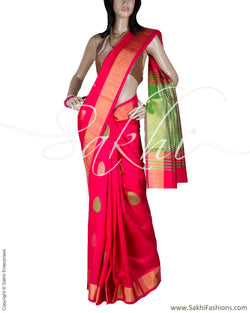 BGQ-13054 - Pink & Green Raw Silk Saree