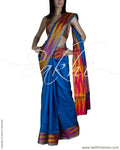 BGQ-13085 - Blue & Multi Raw Silk Saree
