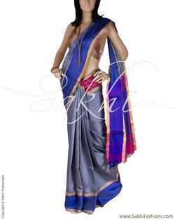 BGQ-13087 - Grey Raw Silk Saree