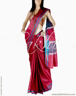 BGQ-13105 - Red & Blue Pure Tussar Silk Saree