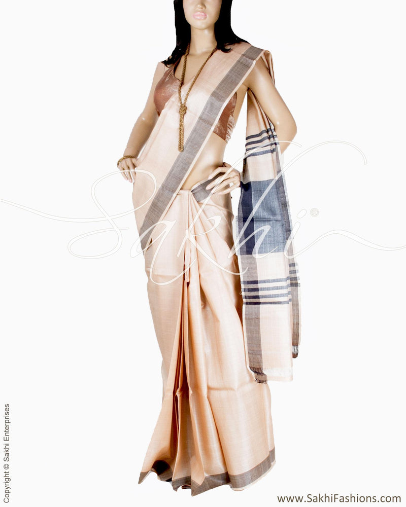 BGQ-13131 - Beige & Black Pure Tussar Silk Saree