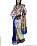 BGQ-13267 - Blue & Silver Raw Silk Saree