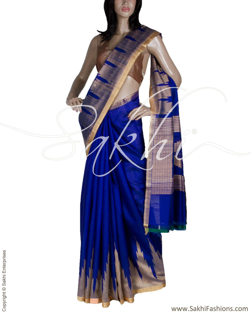 BGQ-13277 - Blue Raw Silk Saree