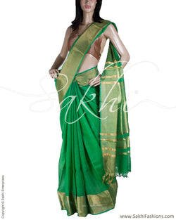 BGQ-13284 - Green & Gold Pure Tussar Silk Saree