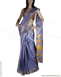 BGQ-13295 - Grey & Gold Pure Tussar Silk Saree